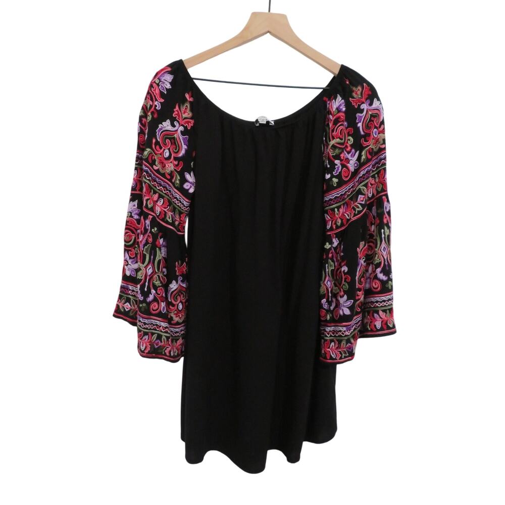 OSO Casuals Women Sz 1X Black Embroidered Sleeve Mini Dress Tunic
